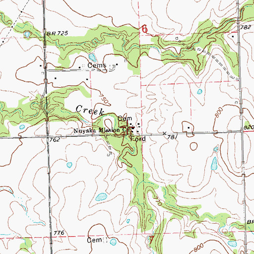 Topographic Map of Nuyaka Mission Church, OK
