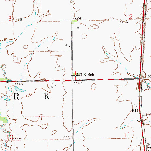 Topographic Map of O K School, OK
