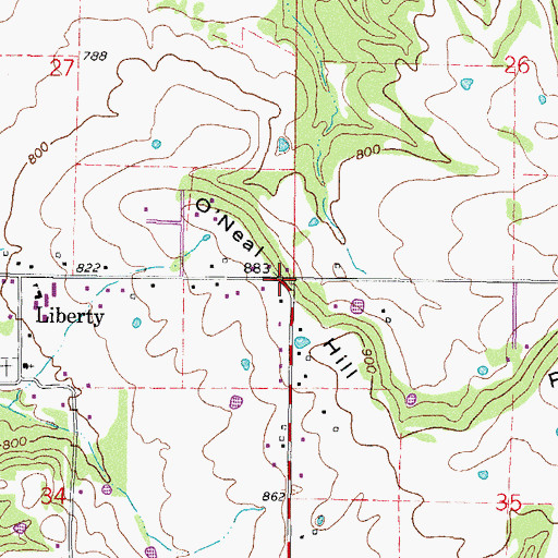 Topographic Map of O'Neal Hill, OK
