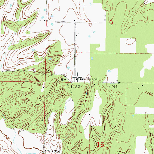 Topographic Map of Oak Chapel, OK