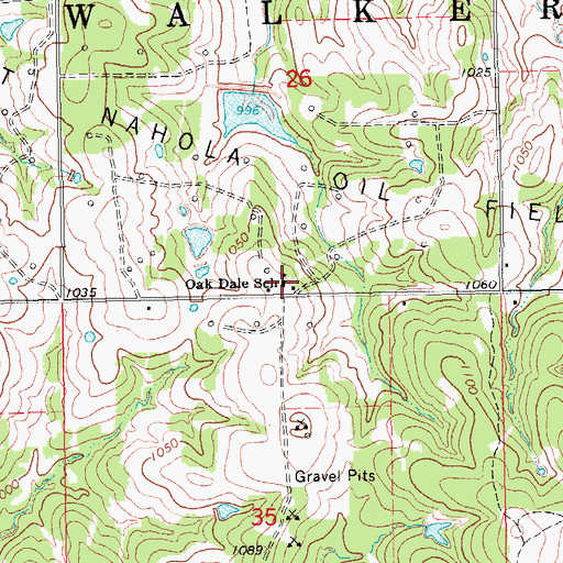 Topographic Map of Oak Dale School, OK