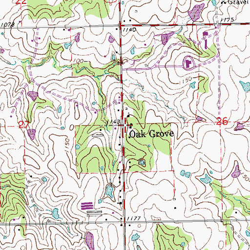 Topographic Map of Oak Grove, OK