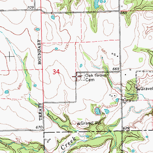 Topographic Map of Oak Grove Cemetery, OK