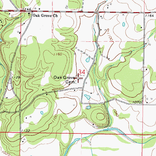 Topographic Map of Oak Grove Cemetery, OK