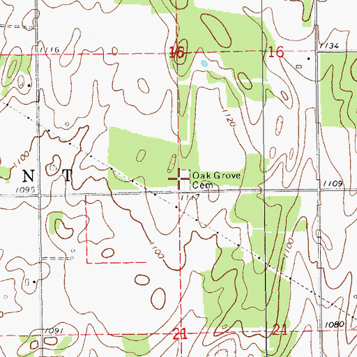 Topographic Map of Oak Grove Cemetery, OK