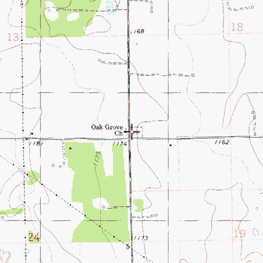 Topographic Map of Oak Grove Cemetery, OK