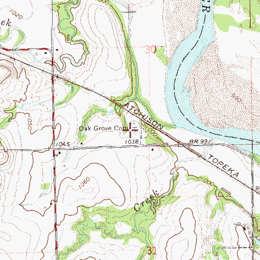 Topographic Map of Oak Grove Cemetery, OK