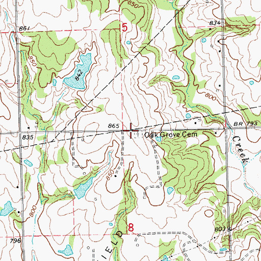 Topographic Map of Oak Grove Cemetery, OK