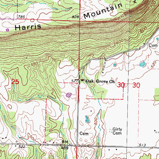 Topographic Map of Oak Grove Church, OK