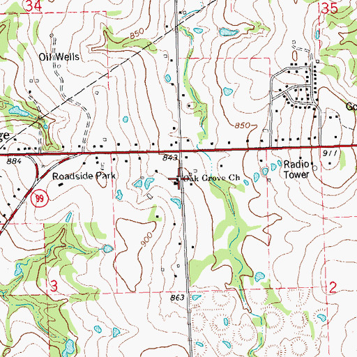 Topographic Map of Oak Grove Church, OK