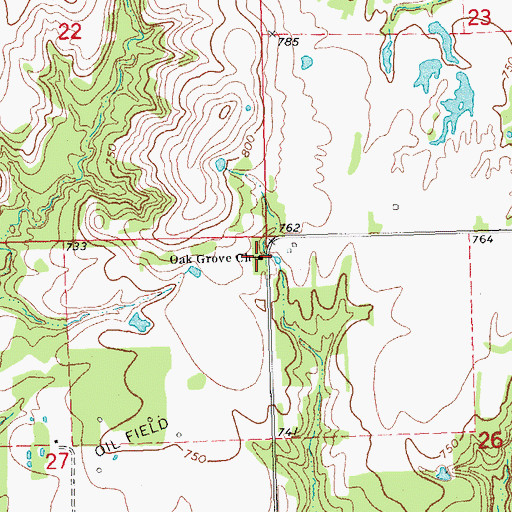Topographic Map of Oak Grove Church, OK