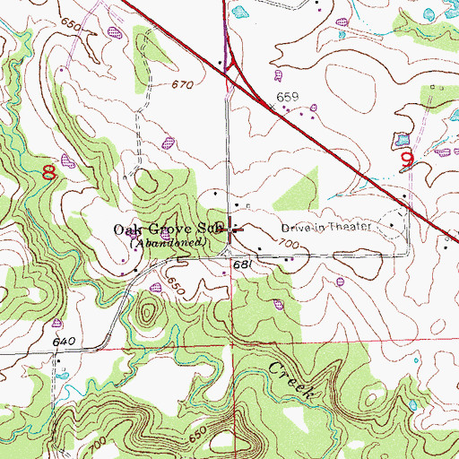 Topographic Map of Oak Grove School, OK