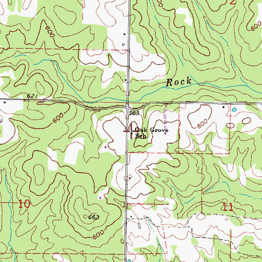 Topographic Map of Oak Grove School, OK