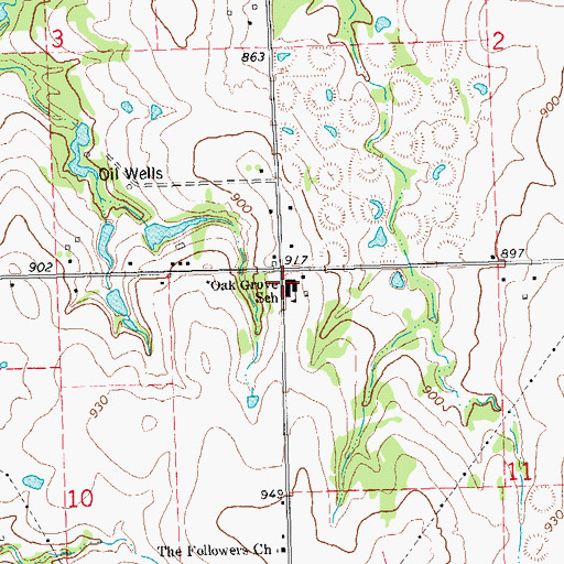 Topographic Map of Oak Grove Elementary School, OK