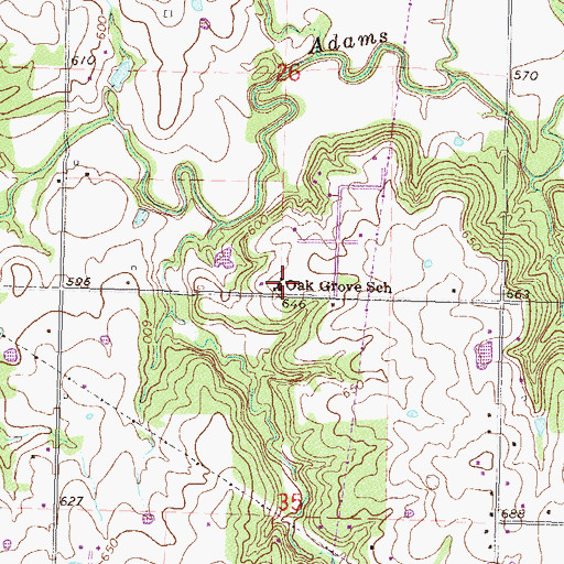 Topographic Map of Oak Grove School, OK