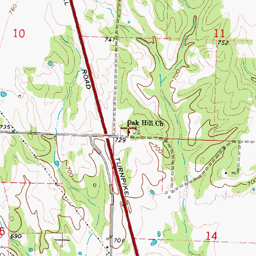Topographic Map of Oak Hill Church, OK
