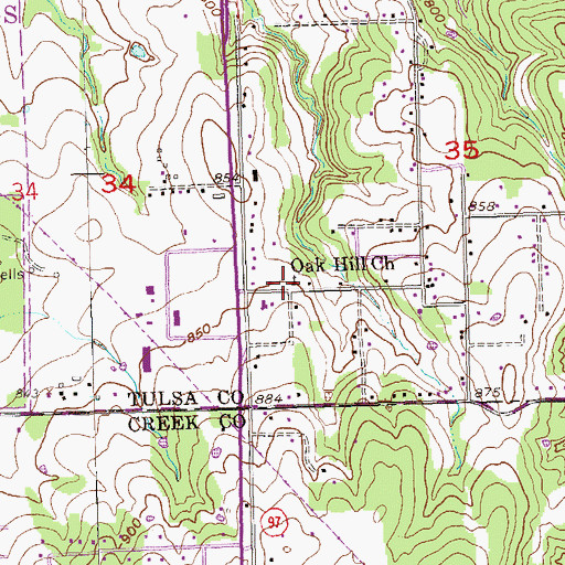 Topographic Map of Oak Hill Church, OK