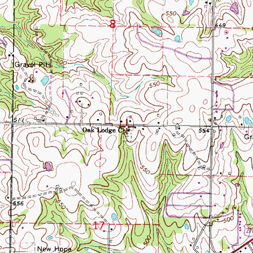 Topographic Map of Oak Lodge Church, OK