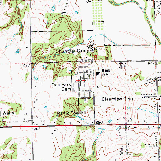 Topographic Map of Oak Park Cemetery, OK