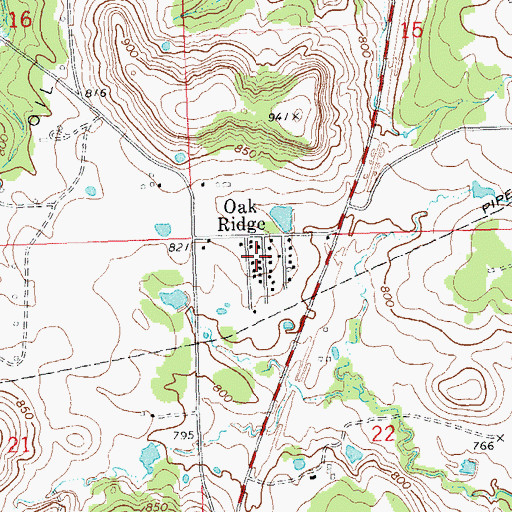 Topographic Map of Oak Ridge, OK