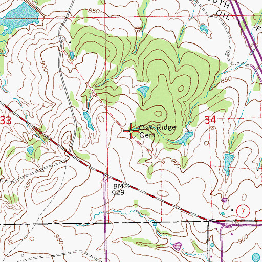 Topographic Map of Oak Ridge Cemetery, OK