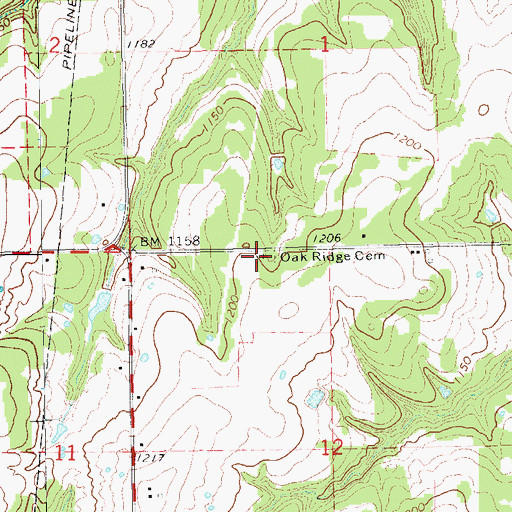 Topographic Map of Oak Ridge Cemetery, OK