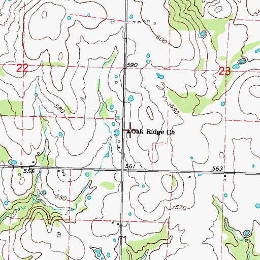 Topographic Map of Oak Ridge Church, OK