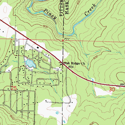Topographic Map of Oak Ridge Church, OK