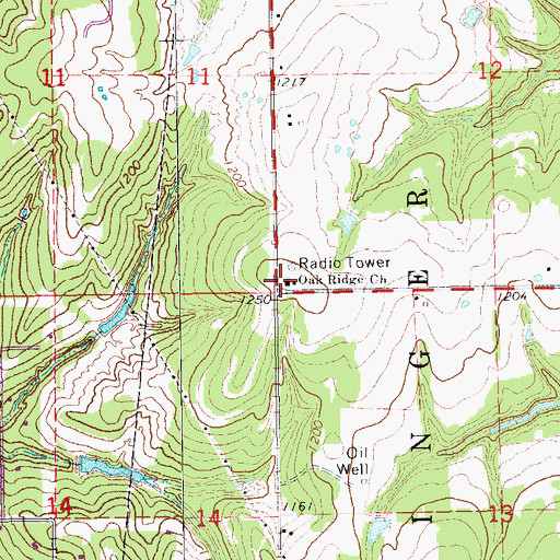 Topographic Map of Oak Ridge Church, OK