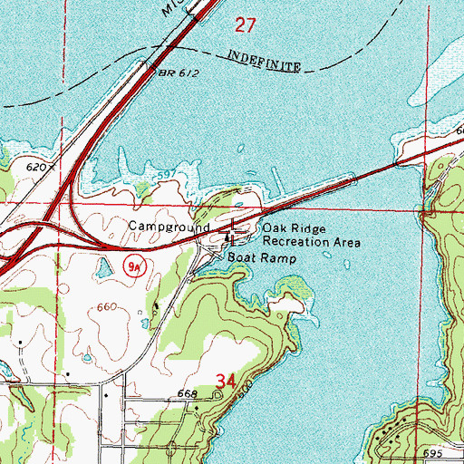 Topographic Map of Oak Ridge Recreation Area, OK