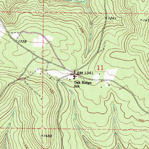 Topographic Map of Oak Ridge School, OK
