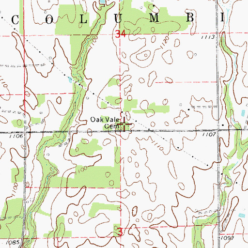 Topographic Map of Oak Vale Cemetery, OK