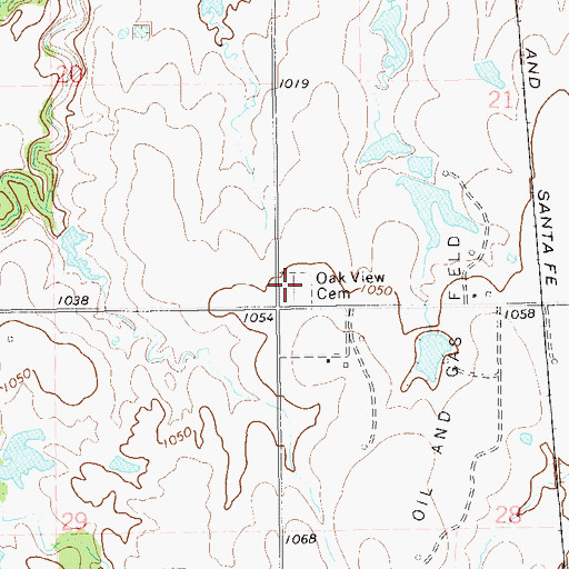 Topographic Map of Oak View Cemetery, OK
