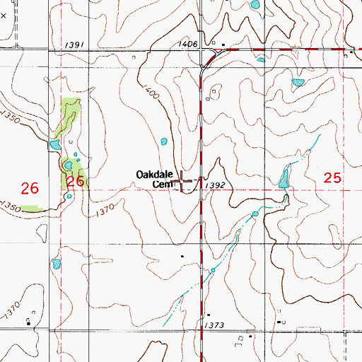 Topographic Map of Oakdale Cemetery, OK
