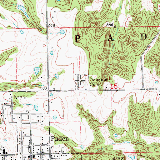 Topographic Map of Oakdale Cemetery, OK
