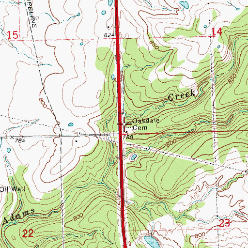 Topographic Map of Oakdale Cemetery, OK