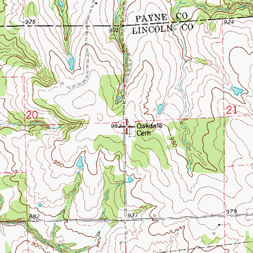 Topographic Map of Oakdale Cemetery, OK