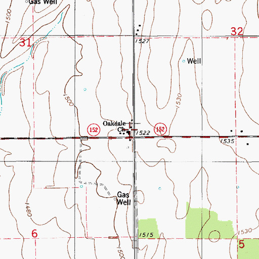 Topographic Map of Oakdale Church, OK