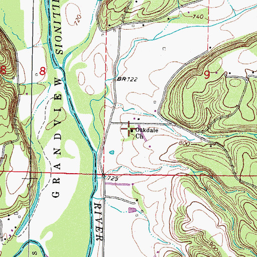 Topographic Map of Oakdale Church, OK