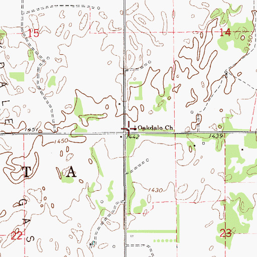 Topographic Map of Oakdale Church, OK