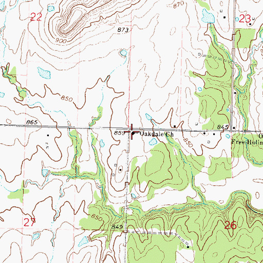 Topographic Map of Oakdale Church, OK