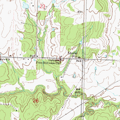 Topographic Map of Oakdale Free Holiness Church, OK