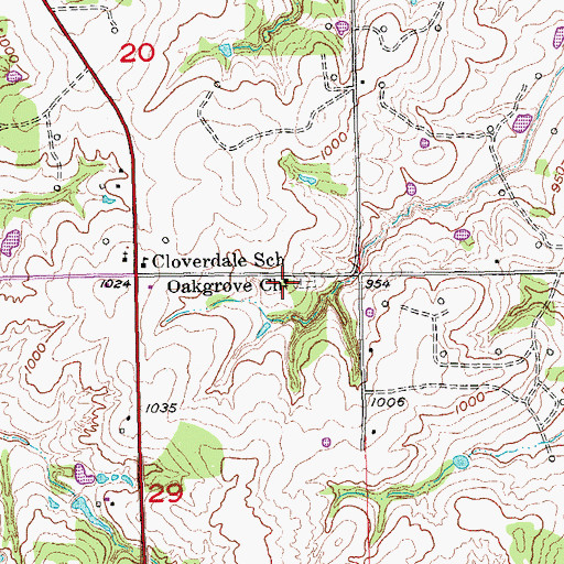 Topographic Map of Oak Grove Church, OK