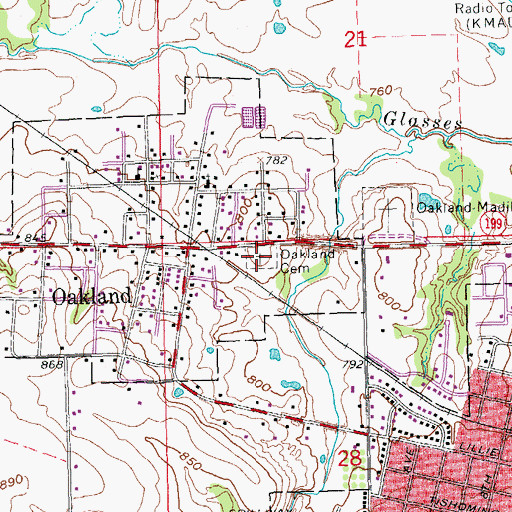 Topographic Map of Oakland Cemetery, OK