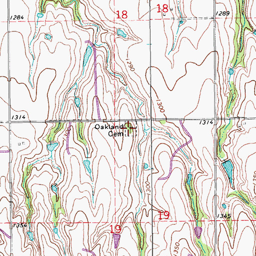 Topographic Map of Oakland Cemetery, OK