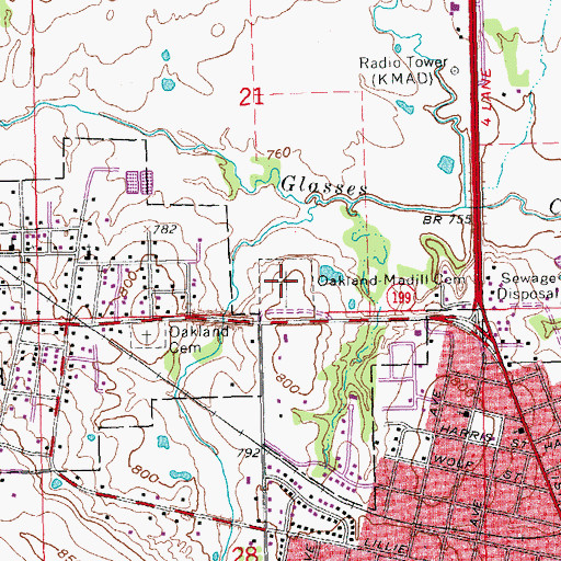 Topographic Map of Oakland-Madill Cemetery, OK