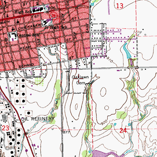 Topographic Map of Oaklawn Cemetery, OK