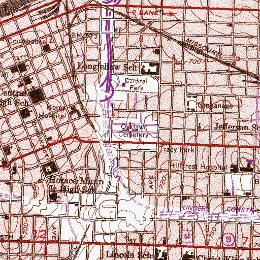 Topographic Map of Oaklawn Cemetery, OK