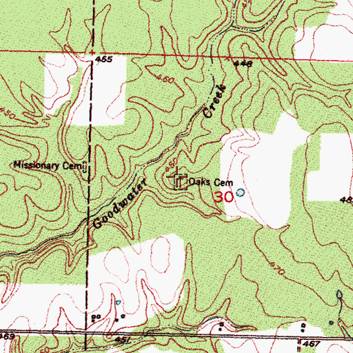 Topographic Map of Oakes Cemetery, OK
