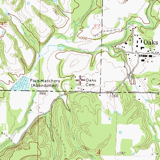 Topographic Map of Oaks Cemetery, OK